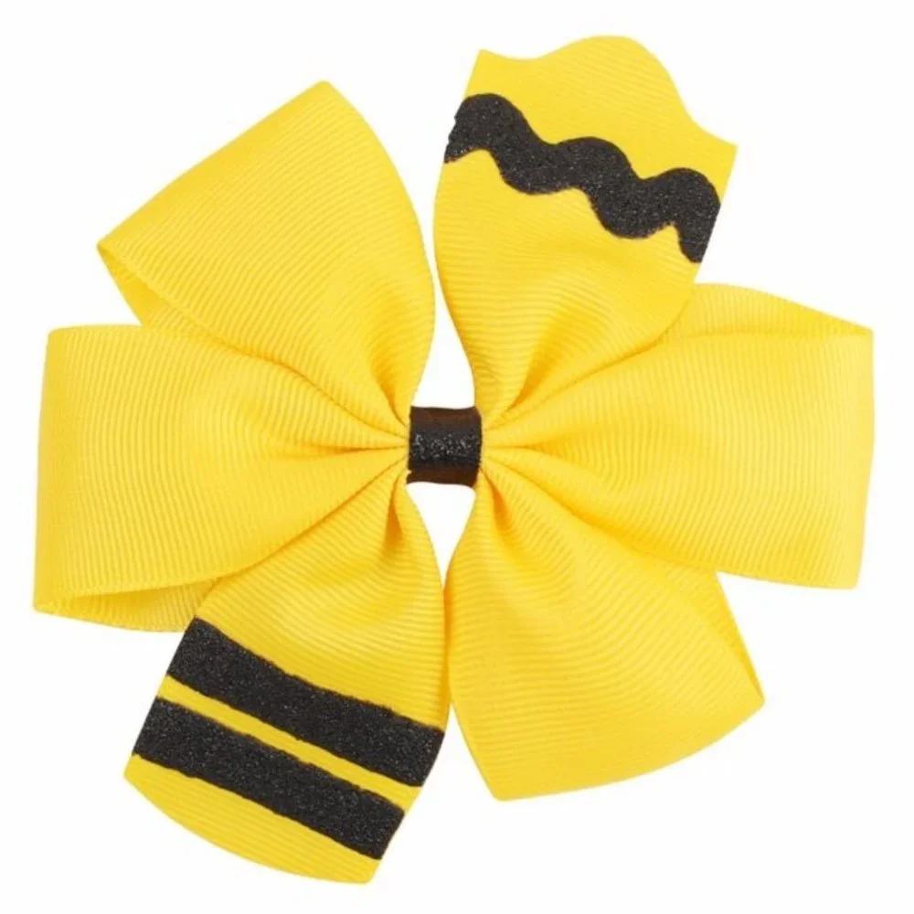Back to School Yellow Crayon Girl Hair Bow Clip